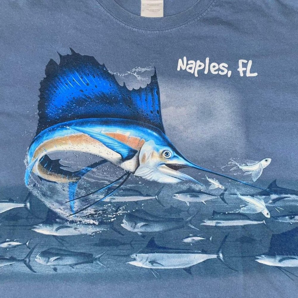 Vintage Y2k Aop Naples Florida Fishing Tshirt Large - Picture 2 of 4